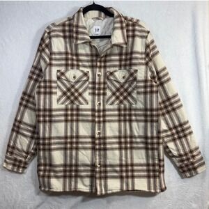 Gap M Shacket Jacket Quilted Lined Brown Plaid Flannel Cozy Outdoor Layering Y2K